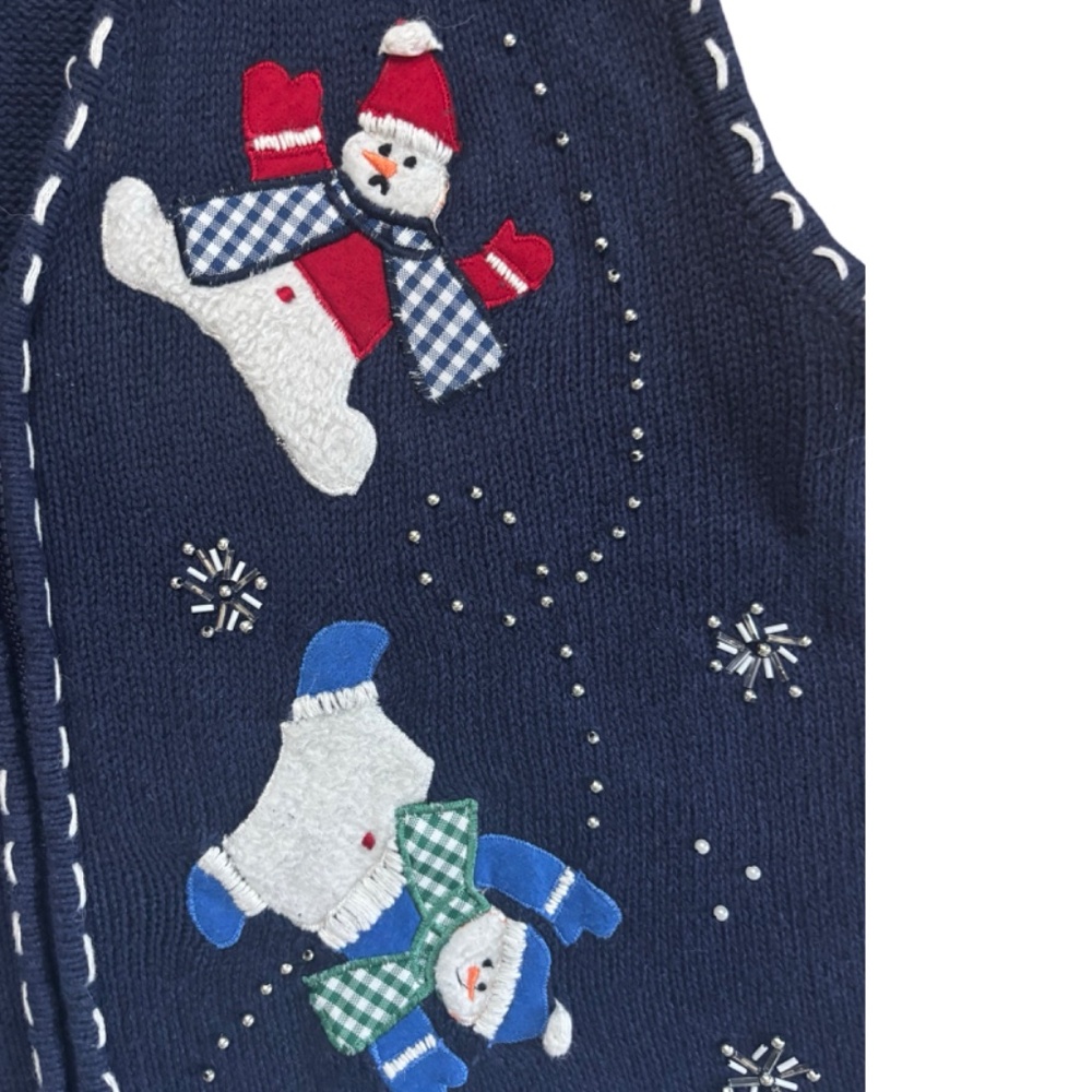 Vintage Y2K Dancing Snowmen Zip Up Sweater Vest - Large - Picture 2 of 4
